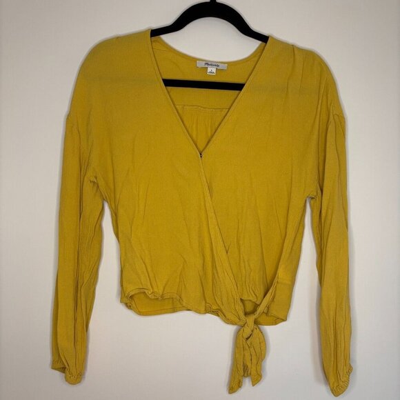 MADEWELL Raelynn Wrap Blouse V-Neck Greek Gold Front Tie Sz Small EUC - Picture 1 of 5